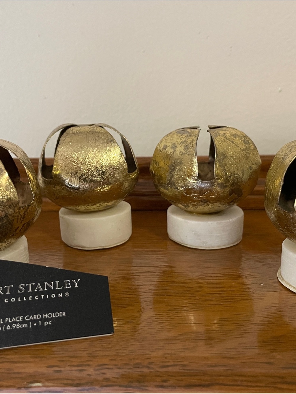 Gold Bell Place Card Holders on white  Bases by Robert Stanley